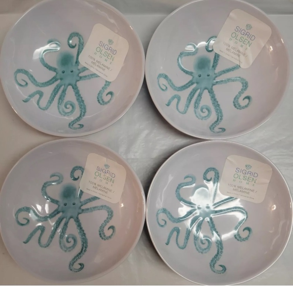 Sigrid Olsen Home 4pc Melamine Octopus Cereal Salad Bowl Snack Nautical Ocean 7"